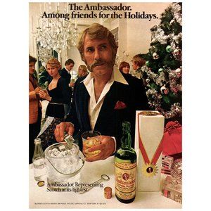 1976 Ambassador Scotch Vintage Print Ad Among Friends Holidays Mutton Chops